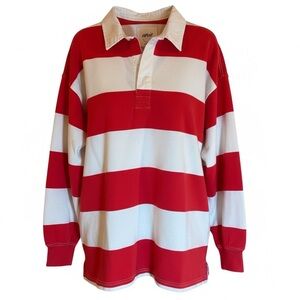 Aerie Oversized Prep Rally Rugby Shirt Red White Stripe Y2K Aesthetic Small